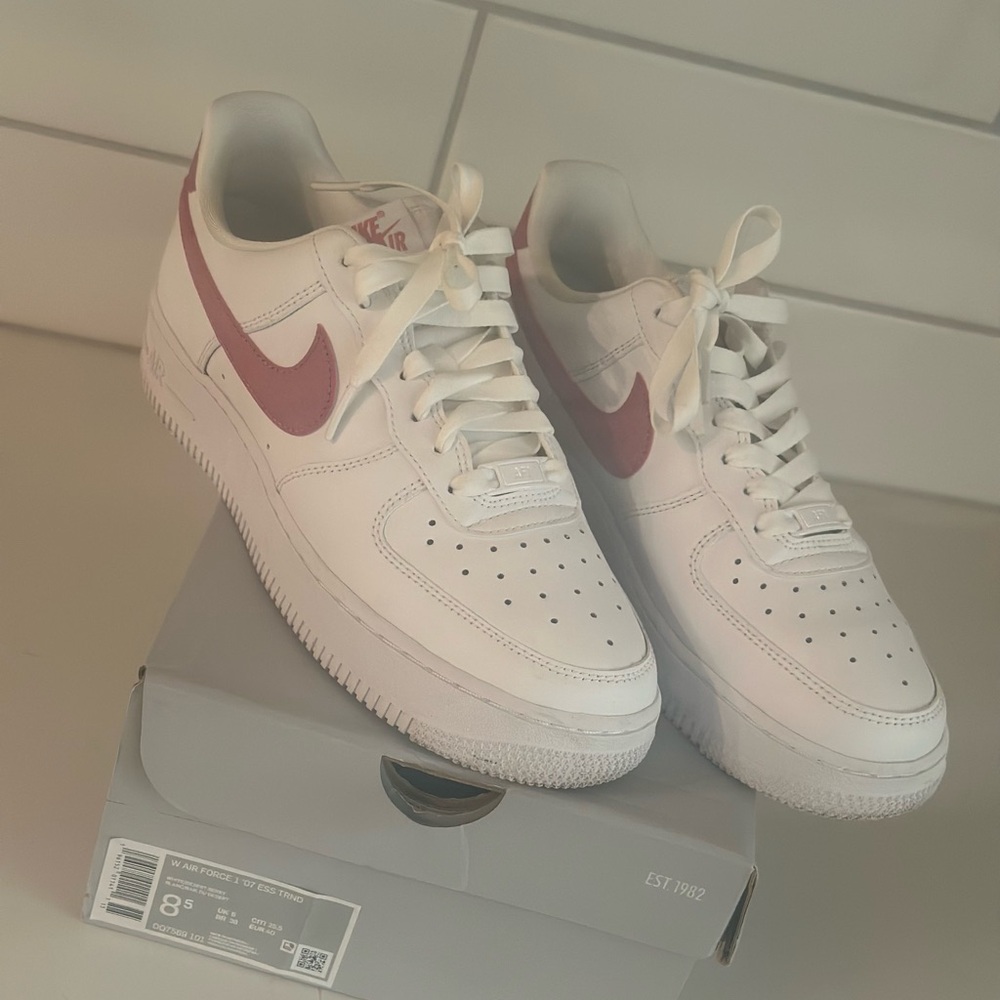 Nike White and Maroon Air Force 1 Sneakers
